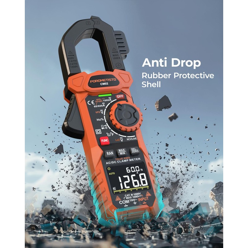 Clamp Meter POROMETISTO Digital Inrush Clamp Multimeter 1000A TRMS 6000