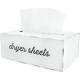 AuldHome Design Dryer Sheet Dispenser; Countertop Rustic White Fabric Softener Sheet Holder for Laundry Room