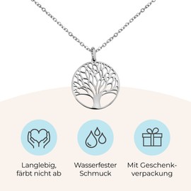 Nuoli® Women’s Tree of Life Necklace (45 + 5 cm Adjustable) - Necklace with Tree of Life Pendant for Women and Girls - Stainless Steel, Stainless Steel, Silver