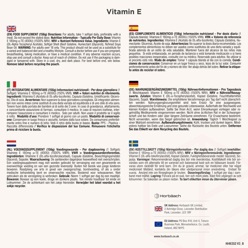 Horbaach Vitamin E Capsules High Dose 400 IU Bioactive Per