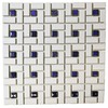 Spiral Pattern Porcelain Tile Matte White with Shiny Cobalt Dots