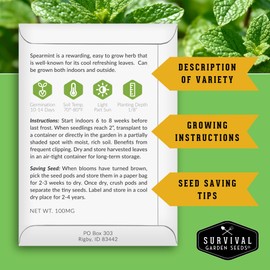 Spearmint Seeds for Planting – Non-GMO Heirloom Mint for Indoor or Outdoor Herb Gardens, Fresh Spearmint for Tea & Cooking (Mentha spicata) - Survival Garden Seeds (5 Packs)