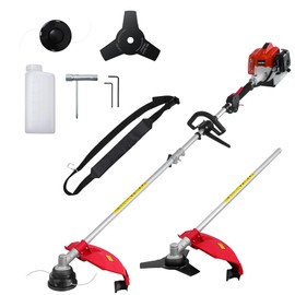 AMERISUN 26cc Gas Weed Eater, Weed Trimmer Gas Powered, Weed Wacker 2 in 1, 2 Cycle Air-Cooled Engine 10'' Brush Blade 16'' Cutting Width with Rubber Handle & Shoulder Strap Portable for Yard Garden