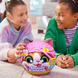 ets Alive Smitten Kittens Series 2 (British Shorthair) by ZURU: Peluche interattivo con 10 suoni, sorpresa unboxing, peluche morbido collezionabile per bambini dai 3 anni in su