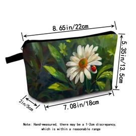 MoCaliduccious Impressionist Daisy Print Cosmetic Bag Vibrant Ladybug & Oil-Stroke Foliage Makeup Bag Birthday & Holiday Gift for Garden Elegance Lovers