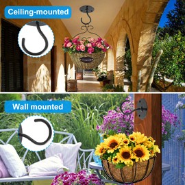 GXF Ceiling Plant Hangers, 4 Packs Black Wall Mounted Steel Plant Bracket Ceiling Hooks with Anchors for Hanging Plants Bird Feeders Lanterns Wind Chimes Christmas Wreath Indoor Outdoor Decorations