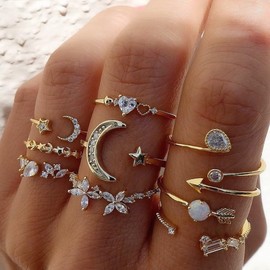 Stocking Stuffers Holiday Outfits for Women 2024 Stackable Rings for Women Trendy Stuff Gold Rings for Women Simple Boho Star Moon Knuckle Rings Set Cute Stuff Gifts Birthday Stocking Stuffers for Christmas Gifts 2024