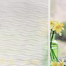Window Film Non Adhesive Frosted Film Privacy Window Sticker Self Static Cling Vinly Glass Film Anti UV Decorative for Home Office Wavy 35.4 Inch x 6.5 Feet