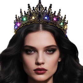 JAKAWIN Light Up Black Crown and Tiara Rhinestone Headpiece Halloween Costume Hair Accessories for Women (2 Black)