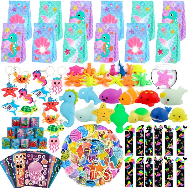 ANPHILE Under Sea Party Favors, 134 Pcs Ocean Birthday Party Supplies - Ocean Sea Animal Toys, Scratch Art Set, Grow In Water Animals for Under Sea Party Decorations, Goodie Bag Stuffers