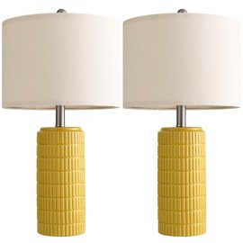 PoKat 23" Yellow Table Lamps Set of 2, Modern Living Room End Table Lamps Decor, Ceramic Lamps for Living Room, Contemporary Nightstand Lamps for Side Console Table Hallway Gift