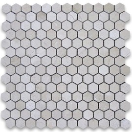 Stone Center Online Crema Marfil Marble 1 inch Hexagon Mosaic Tile Polished Kitchen Bath Wall Floor Backsplash Shower (1 Sheet)