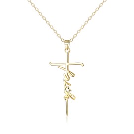 Ever Faith 925 Sterling Silver Cross Necklace, Religious Church 14K Gold Faith Cross Hope Believe Choker Necklace Birthday/Mothers Day/Valentines Day/Christmas Jewellery Gift for Women Girls