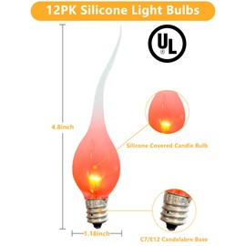 Kivonfa Flicker Flame Light Bulb, 1 Watt Silicone Light Bulbs, Electric Candle Light Bulbs, Chandelier Decorative Replacement Lamp Bulbs, Christmas Indoor Lights, C7/E12 Candelabra Base-12PK