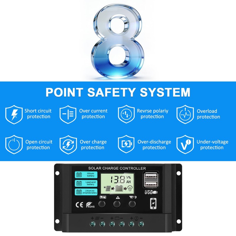 2 Packs 30A Solar Battery Charge Controller 12V 24V PWM