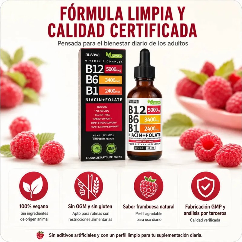 Elfleaf Nusava Vitamina B12,b6 Y B1 Gotas Liquidas 60ml, Complejo
