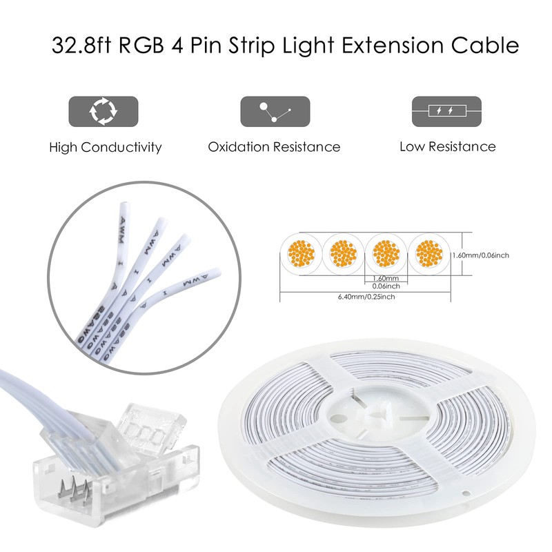 RGBZONE 4 Pin 10mm LED Strip Connector Kit 32.8ft 4