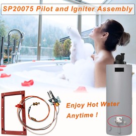SP20075, SP20305A Pilot and Igniter Assembly Replacement Kit Compatible with GE, Richmond, Rud, Rheem Natural Gas Water Heater Parts, Includes Pilot Assembly, Burner Door Gasket, Screws, Clips
