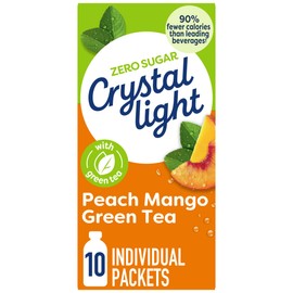Crystal Light Drink Mix, 10 Packets, for Convenient On-the-Go Flavorful Hydration, Naturally flavored with other natural flavor Peach Mango Green Tea, Zero Sugar, 0.8 oz