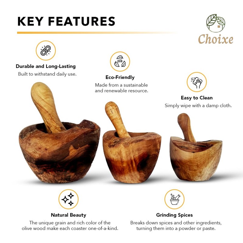 Olive Wood Mortar and Pestle. Made of Original Mediterranean Olive