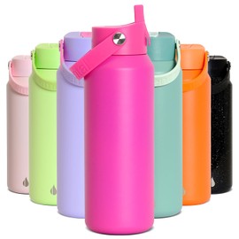 Elemental 40oz Insulated Water Bottle with Straw - 100% Leak-Proof Stainless Steel Core Water Bottles for Travel, Sports and Gym - Double Wall Insulation & BPA Free - Hot Pink