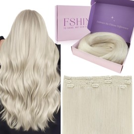 fshine Real Hair Extensions Clip in 50g 12 Inch Icy White Blonde Color 1000 Double Weft Clip in Hair Extensions for Women 3PCS