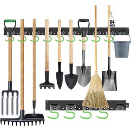 SWANLAKE Plastic 64 Inch Adjustable Storage System, Wall Mounted Hooks Tool Organizer, Garden Tool Hangers, Black