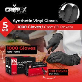 London Labs Black Synthetic Vinyl Exam Gloves Powder Free and Latex Free (Medium, 1000 Count)