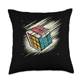 The Melting Cube - Competitive Speed Cubing Merch Vintage Puzzle Cube Geometric Speedcuber 80's Boys Cool Math Throw Pillow, 18x18, Multicolor