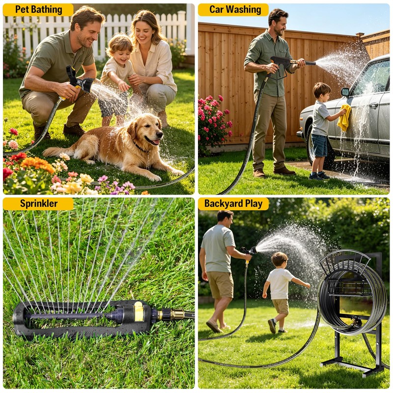 Heavy Duty Garden Hose Holder include 45ft Rubber Hose 5/8"