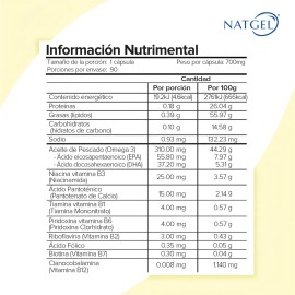 Complejo B con Omega 3  90 Cpsulas Softgels de 700 mg  Multivitaminico para Salud Integral  Natgel                                                    