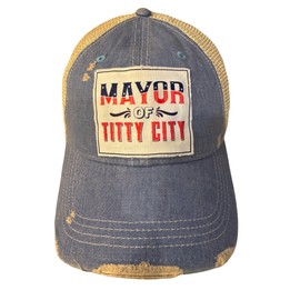 Popfizzy Mayor T City Funny Vintage Trucker Hats for Men, Funny Adult Humor Caps, Inappropriate Baseball Cap (Mayor)
