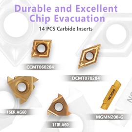 Gluwoer Indexable Lathe Turning Tool 1/2" 12mm Shank 21PCS Kit-7PCS Metal Lathe Tools Holder 14PCS Carbide Insert for Turning Boring Grooving Cutting Threading