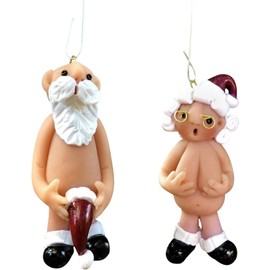 Naughty Santa Christmas Ornament, Santa Cap, Naked Santa Claus, Christmas Tree Hanging Christmas Tree Decoration (Grandparents, Pack of 2)