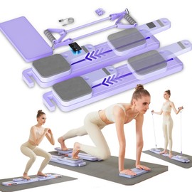 Pilates Reformer- Foldable Pilates Board, Pilates Machine with Resistance Bands, Full Body Workout for Women at Home, Core Strengthener, Ab &Push-Up, Glute & Leg Toning, LED Timer & Calorie Display