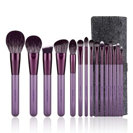 EIGSHOW - Juego de brochas de maquillaje profesional para base, correctores en polvo, sombras de ojos, maquillaje, 15 piezas para ojos, cara, crema líquida, kit de brochas de cosméticos (morado)