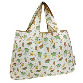 allydrew Large Foldable Tote Nylon Reusable Grocery Bags, Happy Food