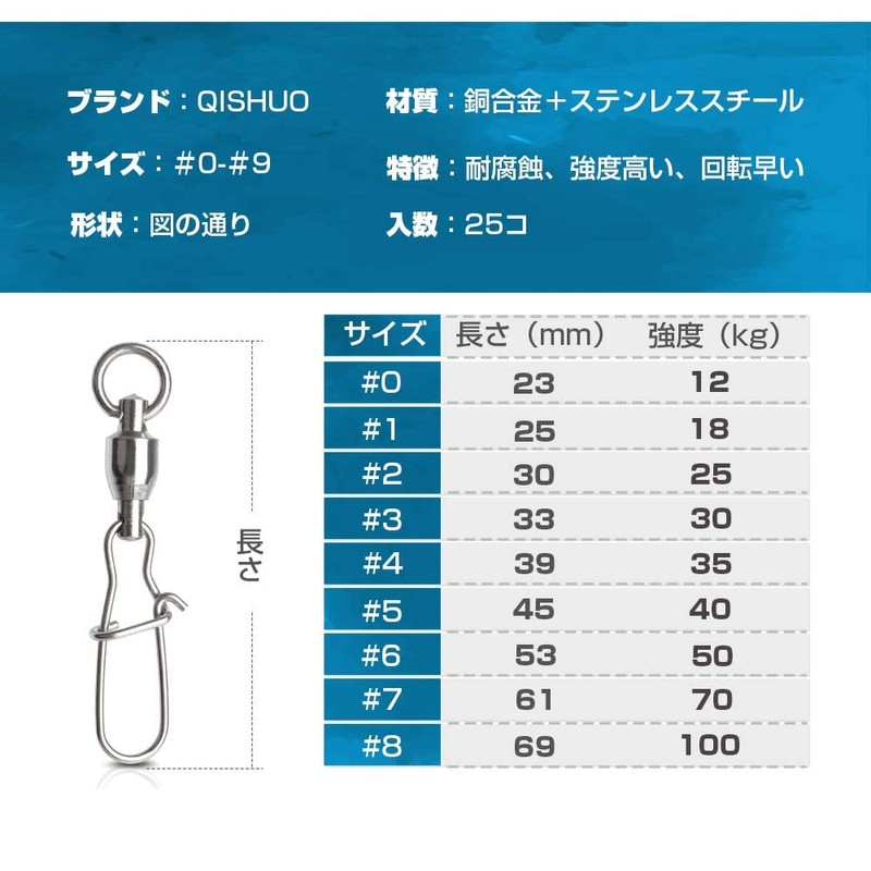 QISHUO High Strength Fishing Ball Bearings Swivels Blue Lures Sarkan