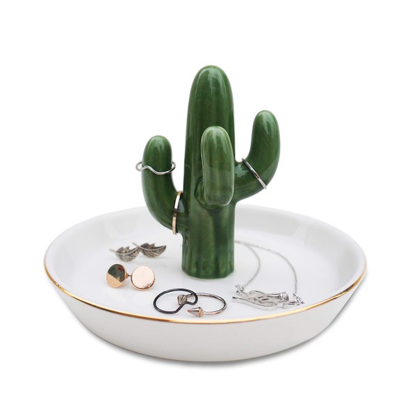 Cactus Ring Holder mono living, Dorm Décor Desk Jewelry Dish Aesthetic Room Decoration, Trendy Cute Tray Bedroom Cool Thing Plant Stuff Boho Catchall Ceramic Organizer, Girl Teen Women Kid Her Gift