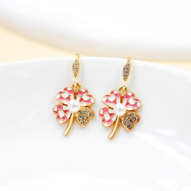 Zircobic Fashionable 18K Gold Plated zirconia Four-Leaf Clover Earrings, St. Patrick's Day Themed Women's Jewelry, for Irish Holidays & Everyday Wear