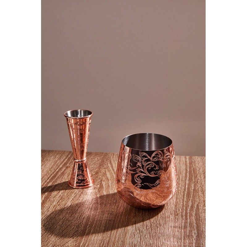 SKY FISH Stemless Stainless Steel Etching Wine Glasses,18 oz Copper