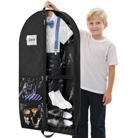 Dance Garment Bags for Dancers, 40" Garment Bags for Hanging Clothes with 3 Clear Zipper Pockets, Cheer Uniform Garment Bag for Suits, Travel & Sports Jersey, Cheer Uniform (Black, 1Pack 40")