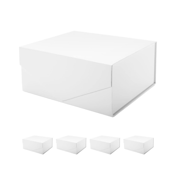 PACKHOME 5 Gift Boxes 9x6.5x3.8 Inches, Bridesmaid Boxes, Rectangle Collapsible Boxes with Magnetic Lids for Gift Packaging (Matte White, Grain Texture)