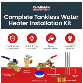 CMI Inc - 3/4 Inch IPS Female Threaded Complete Tankless Water Heater Valve Kit with Pressure Relief Valve Water and Gas Connectors - Compatible with Most Tankless Water Heater Brands