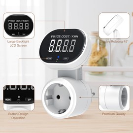 Wothfav Electricity Meter for Socket, Power Meter Socket with 4 Modes, Power Consumption Meter Socket, LCD KWH Watt Energy Cost Meter, Electricity Meter for Balcony Power Plant, 16 A/3680 W