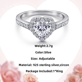GAUEIOUR Heart Shaped Zircon Ring,Micro Set Heart Shaped Diamond Ring, Proposal Engagement Ring,Exquisite Love Diamond Ring