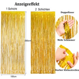 BRAVESHINE Gold Metallic Tinsel Curtains, Background, Sparkle Curtains, Decoration for Birthday Party, Wedding Photo Background, Christmas, Disco Party (2-Pack, 1 x 2.5 m)