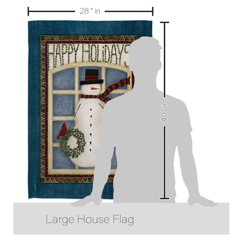 Breeze Decor H114164 Happy Holidays Snowman Vertical House Flag, 28"