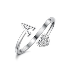 MILACOLATO 925 Sterling Silver Heart Initial Rings for Women Girls 18K Gold Plated Initial Heart Stackable Rings Adjustable Initial Rings for Teen Girls Cute Heart Alphabet Letter Rings