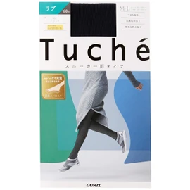 Gunze Tuche Women's Patterned Tights, Ribbed Collar, Sole Cupe Nylon, 60 Denier, black (black 19-3911tcx), L-LL